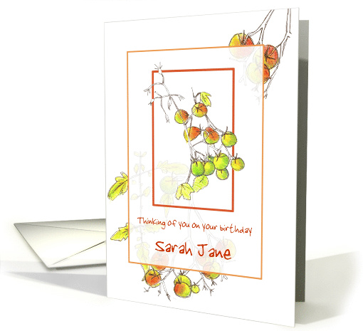 Custom Name Happy Birthday Card Cherry Tomatoes Illustration card