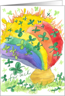 Happy St. Patrick Pot of Gold Rainbow Clover Watercolor card