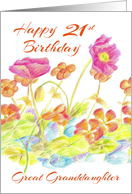 Happy 21st Birthday Great Granddaughter Flower Illustration card
