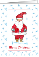 Merry Christmas Santa Claus Blue Snowflakes Watercolor Art card