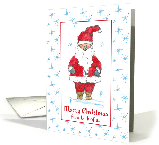 Merry Christmas From Both of Us Santa Claus Blue Snowflakes card