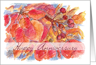 Happy Anniversary Autumn Leaves Berries Botanical Illustration card