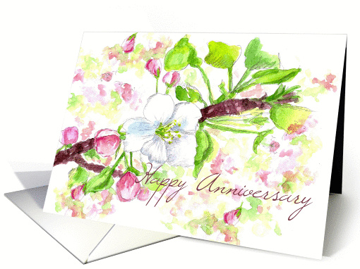Happy Anniversary Spring Apple Blossoms Botanical Illustration card