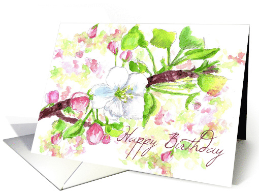 Happy Birthday Spring Apple Blossoms Botanical card (1323728)