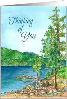 Thinking of You Mountain Lake Landscape Watercolor card