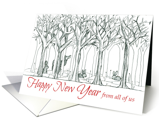 Happy New Year From All of Us Forest Animals card (1332836)