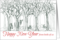 Happy New Year From Both of Us Forest Animals Deer Rabbit card