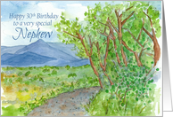 Happy 30th Birthday Nephew Mountain Landscape Watercolor card