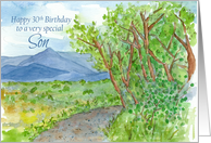 Happy 30th Birthday Son Mountain Landscape Watercolor card