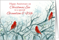 Happy Christmas Eve Anniversary Grandson and Wife Cardinals card