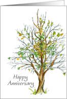 Happy Anniversary Employee Business Autumn Tree Drawing card