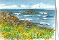 Happy Birthday Rocky Coastline Watercolor Fine Art Painting card