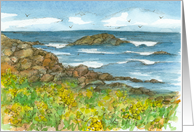 Hello Friend Rocky Coastline Watercolor card