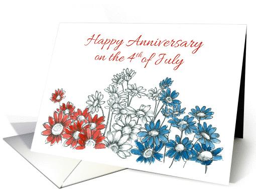 Happy 4th of July Anniversary Red White Blue Daisy... (1355006)