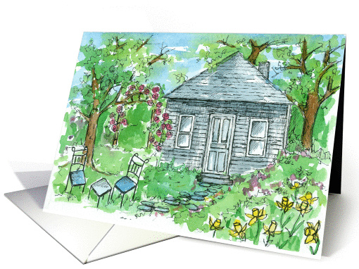 New Home Congratulations House Watercolor Landscape Painting card