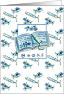 Books Blue Bookmarks Watercolor Roses Blank card