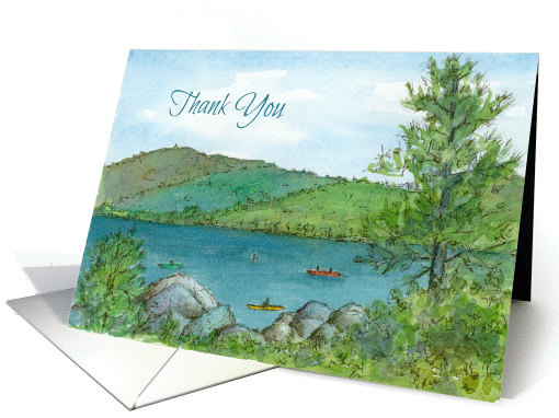 Thank You Mountain Lake Kayaks Watercolor Painting card (1366420)