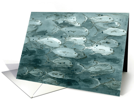 Fish Happy Birthday Watercolor Painting Black and White card (1367508)