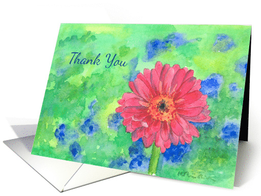 Pink Gerbera Daisy Watercolor Flower Thank You card (1367806)