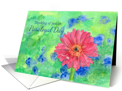 Happy Paralegal Day Pink Gerbera Daisy Watercolor Painting card