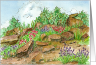 Happy Birthday Desert Wildflower Landscape Watercolor Painting card