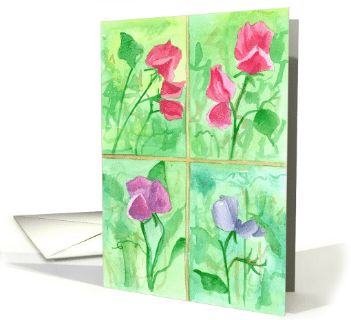 Pink Sweet Pea Watercolor Flowers Blank card (1368104)