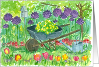 Purple Allium Flowers Garden Wagon Blank card