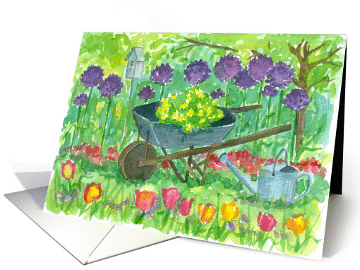 Happy Birthday Purple Alliums Floral Watercolor Art card (1368652)