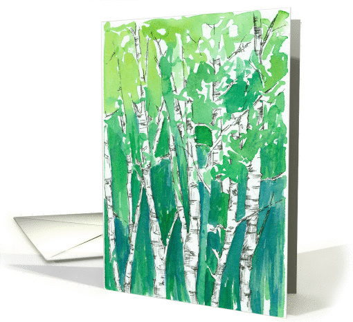 Happy Earth Day Anniversary Aspen Trees Green Watercolor Art card