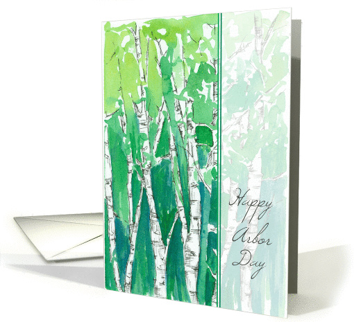 Happy Arbor Day Aspen Trees Green Watercolor Art card (1369274)