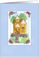 Victorian Cottage House Illustration Leaves Blank card
