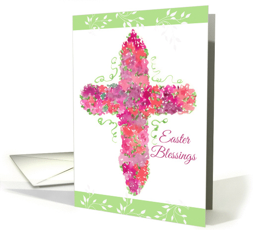 Easter Blessings Cross Flowers Watercolor Floral card (137129)