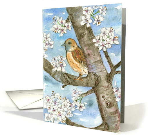 Congratulations From Group Sparrow Bird Tree Watercolor Painting card
