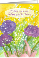 Happy Birthday Purple Carnation Bouquet Watercolor Painting card