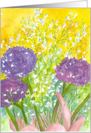 Purple Carnation Flower Bouquet Yellow Blank card