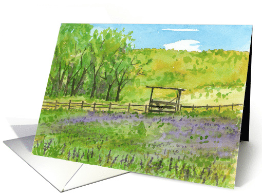 Purple Wildflowers Pasture Watercolor Painting Blank card (1373906)