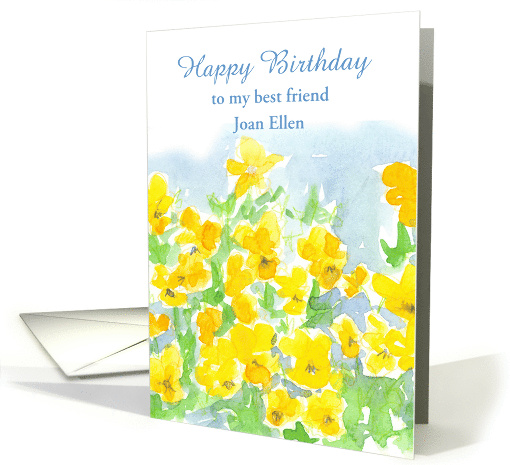 Happy Birthday Yellow Pansies Watercolor Custom Name card (1375376)
