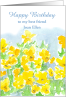 Happy Birthday Custom Name Card Yellow Pansies Floral Watercolor card