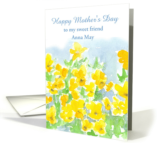 Happy Mother's Day Custom Name Card Yellow Pansies Watercolor card