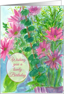 Wishing You A Lovely Birthday Pink Daisy Flowers Watercolor card