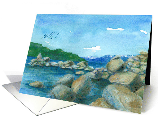 Hello Mountain Lake Rocks Watercolor Landscape card (1380784)