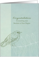 Congratulations Bachelor of Arts Degree Bird Leaves Drawing card