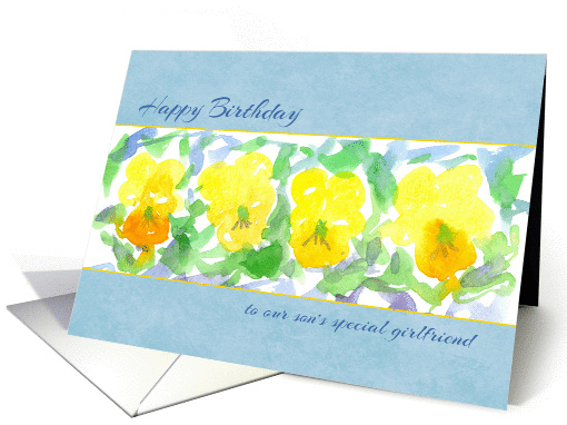 Happy Birthday Son's Girlfriend Yellow Pansies Watercolor card