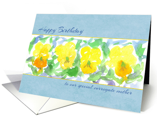Happy Birthday Surrogate Mother Yellow Pansies Watercolor card