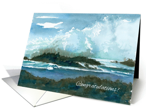 Congratulations Ocean Waves Rocks Seascape Watercolor Art card