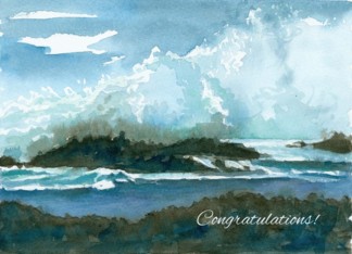 Congratulations Ocean Waves Rocks Seascape Watercolor Art