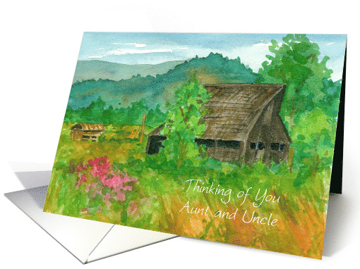 Thinking of You Aunt and Uncle Barn Sweet Peas Meadow Mountains card