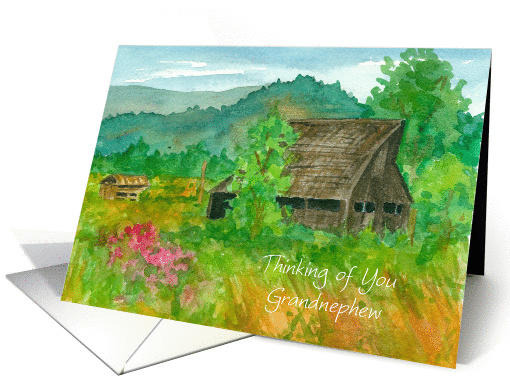Thinking of You Grandnephew Barn Sweet Peas Meadow Mountains card