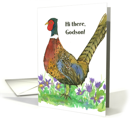 Hi There Godson Thinking of You Pheasant Game Bird card (1383942)