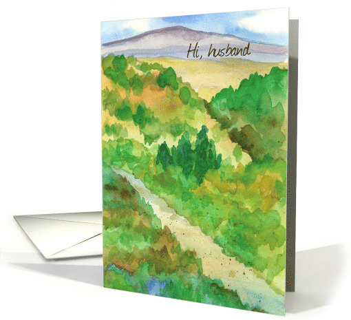 Hi Husband Desert Mountain Road Watercolor Landscape card (1383948)